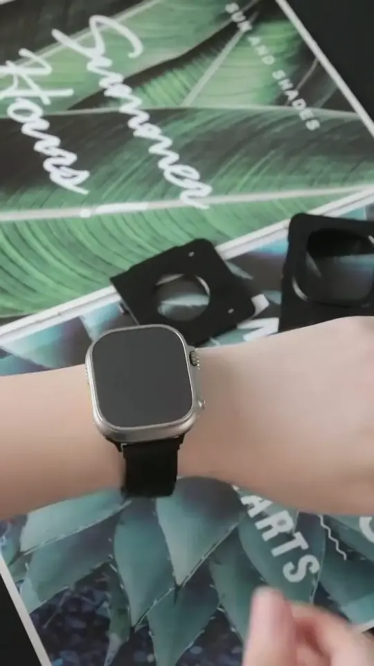 Apple Watch worn on a wrist beside the RePod Precision case during a fitting demonstration.