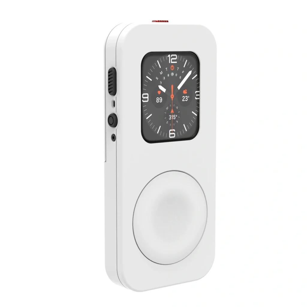 RePod Classic zinc-alloy Apple Watch handheld case in white, 40-46mm classic profile. Apple Watch not included.